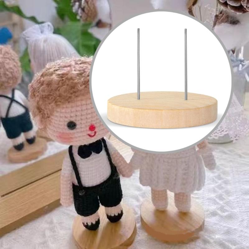 Crochet Dolls Stand Set With Wood Bases, 12Count For Single And Double Needle Dolls Wood Display Stand