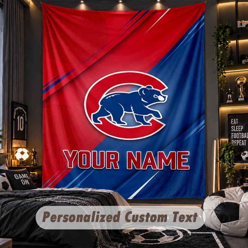 TapestryChicago Cubs Custom Name Text Personalized Wall Hanging Tapestry Home Wall Decor