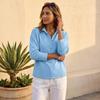 Women Long Sleeve Pullover V Neck Sweatshirt with Button Down Collar Loose Fit Casual Top for Everyday Wear