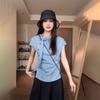 Summer New Style Irregular Slim Pleated Top High-end Striped Short-sleeved Shirt