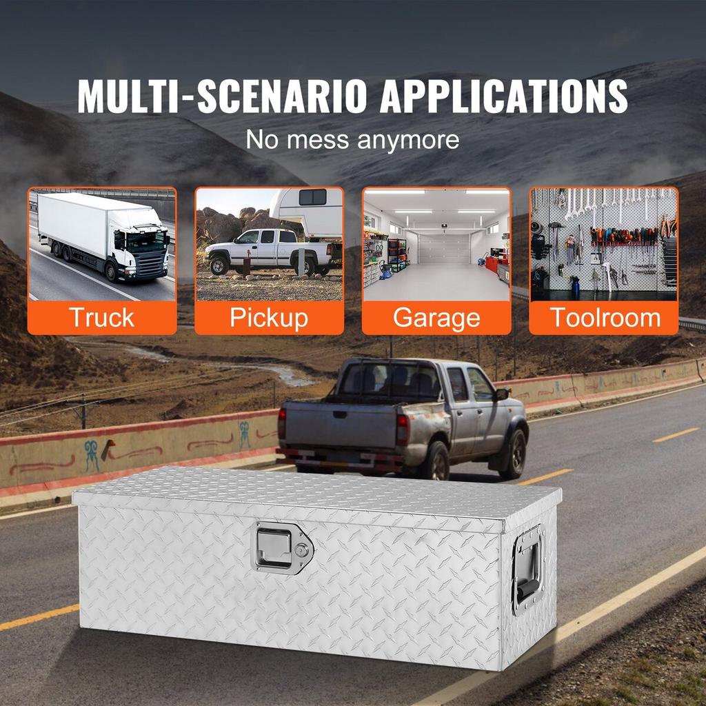 Heavy Duty Aluminum Truck Bed Tool Box, Diamond Plate Tool Box with Side Handle and Lock Keys, Storage Tool Box Chest Box Organizer for Pickup, Truck