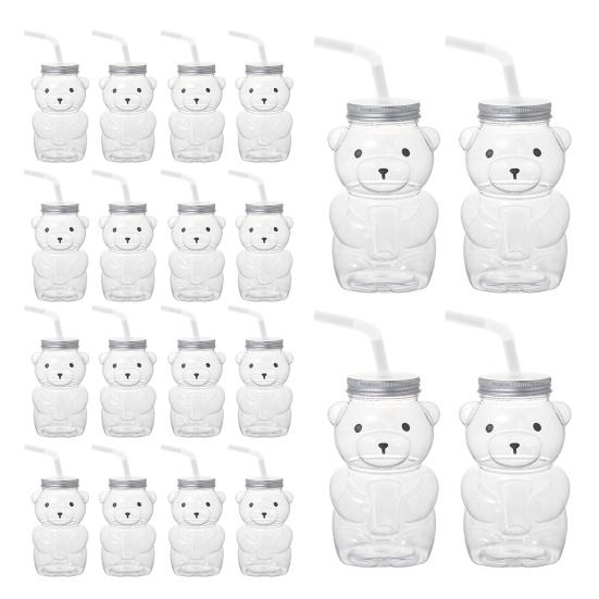 Kubek Jednorazowy Misiowy z Wieczkiem ze Słomką Ergonomiczny Kubek Plastikowy w Kształcie Misia Naczynia do Napojów Dom Biuro Bar Codzienne Użytkowanie