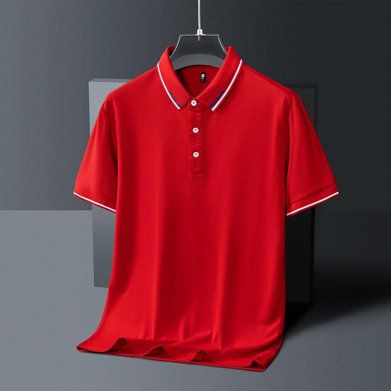 Men'S Ice Silk Polo Shirt Summer New Trend Solid Color Simple Thin Casual Short Sleeve Lapel T-Shirt Polo Shirt