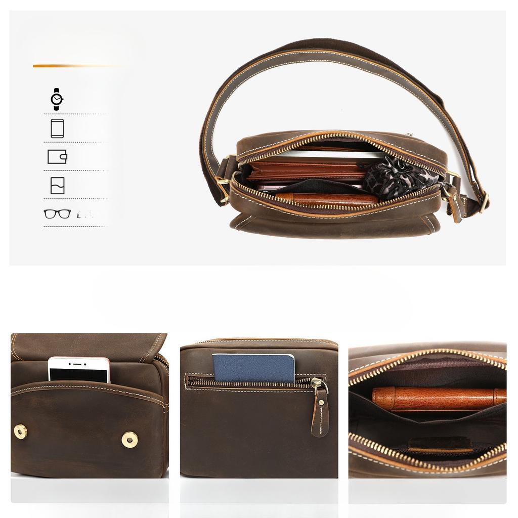 Fashionable Men's Single-shoulder Bag, Small Square Bag, Genuine Leather Texture Crossbody Bag
