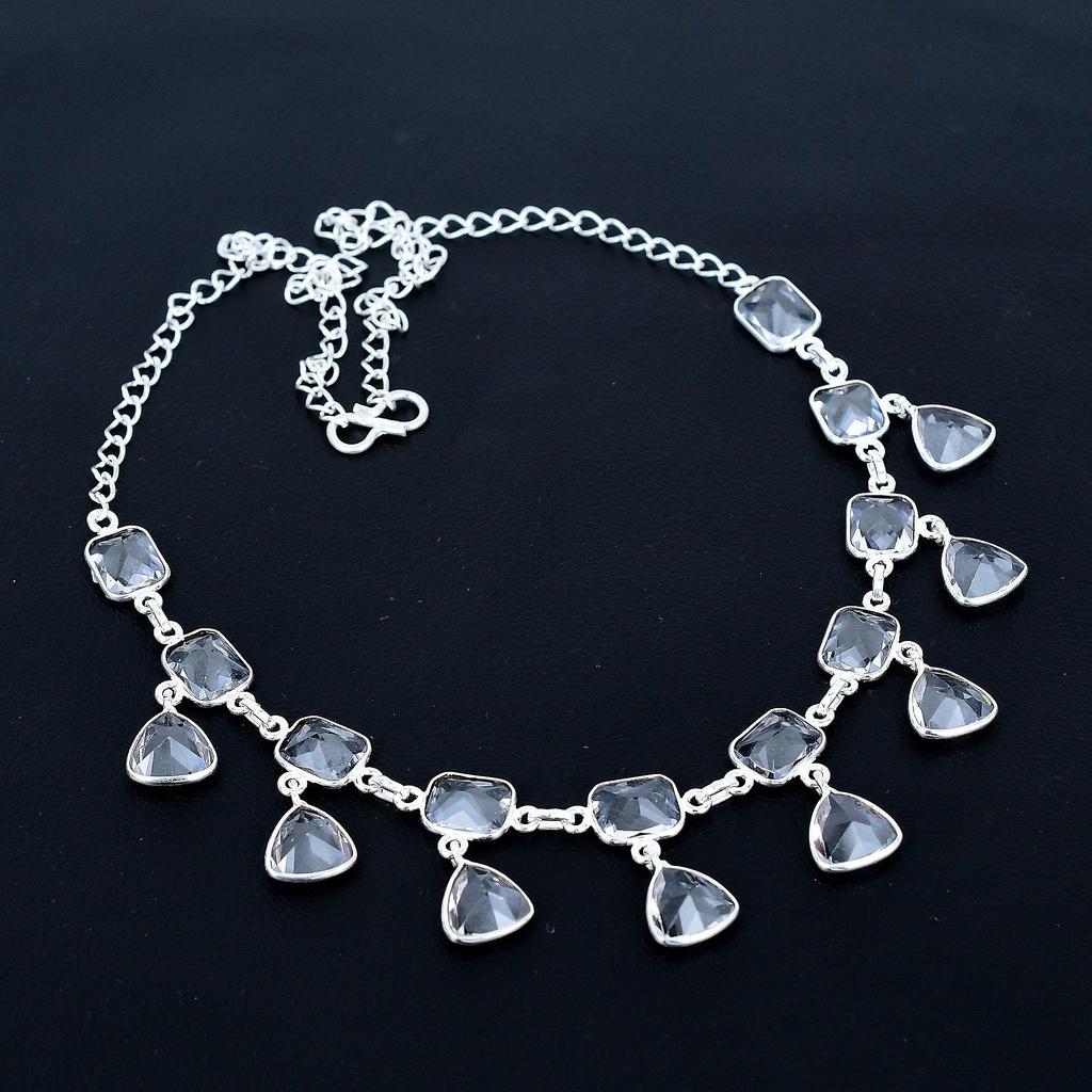 Weißer Topas Herz Edelstein Halskette 925 Sterling Silber Halskette Weißer Topas Halskette Böhmische Handgefertigte Silber Halskette Geschenk für Mutter