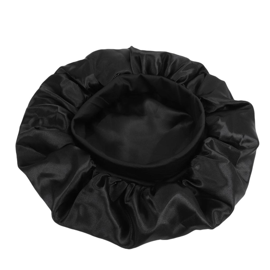 Sleep Bonnet Adjustable Head Wrap Anti Slip Double Layer Hair Bonnet for Long Curly Braided Hair Black with Black Lining