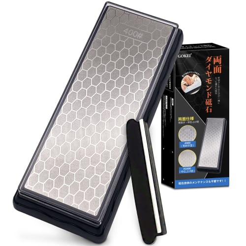 GOKEI Double-Sided Diamond Whetstone with Knife Sharpening Clip, #400 and #1000, for Medium Finishing, Rough Sharpening, and Surface Refinishing, with