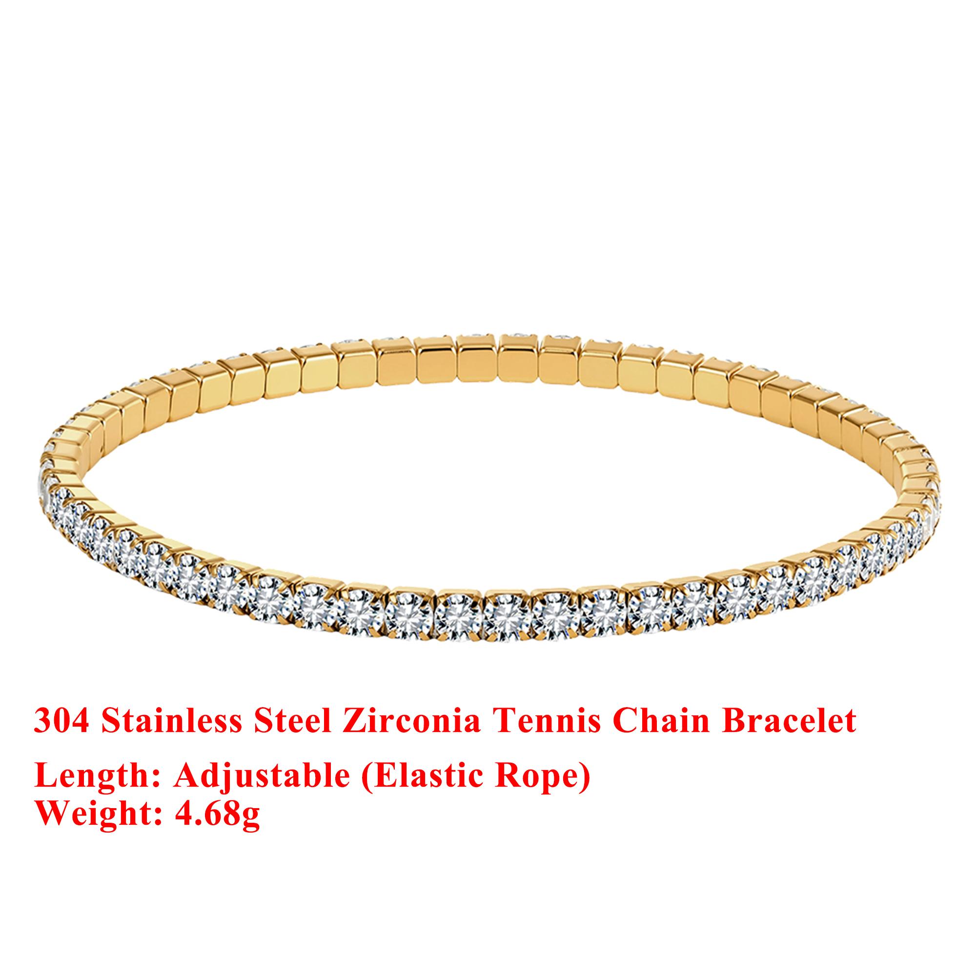 

EFFIE QUEEN Stainless Steel 18k Gold Round Cut Zirconia Tennis Chain Bracelet Simple Jewelry for Women Wedding Party Gift STKB14