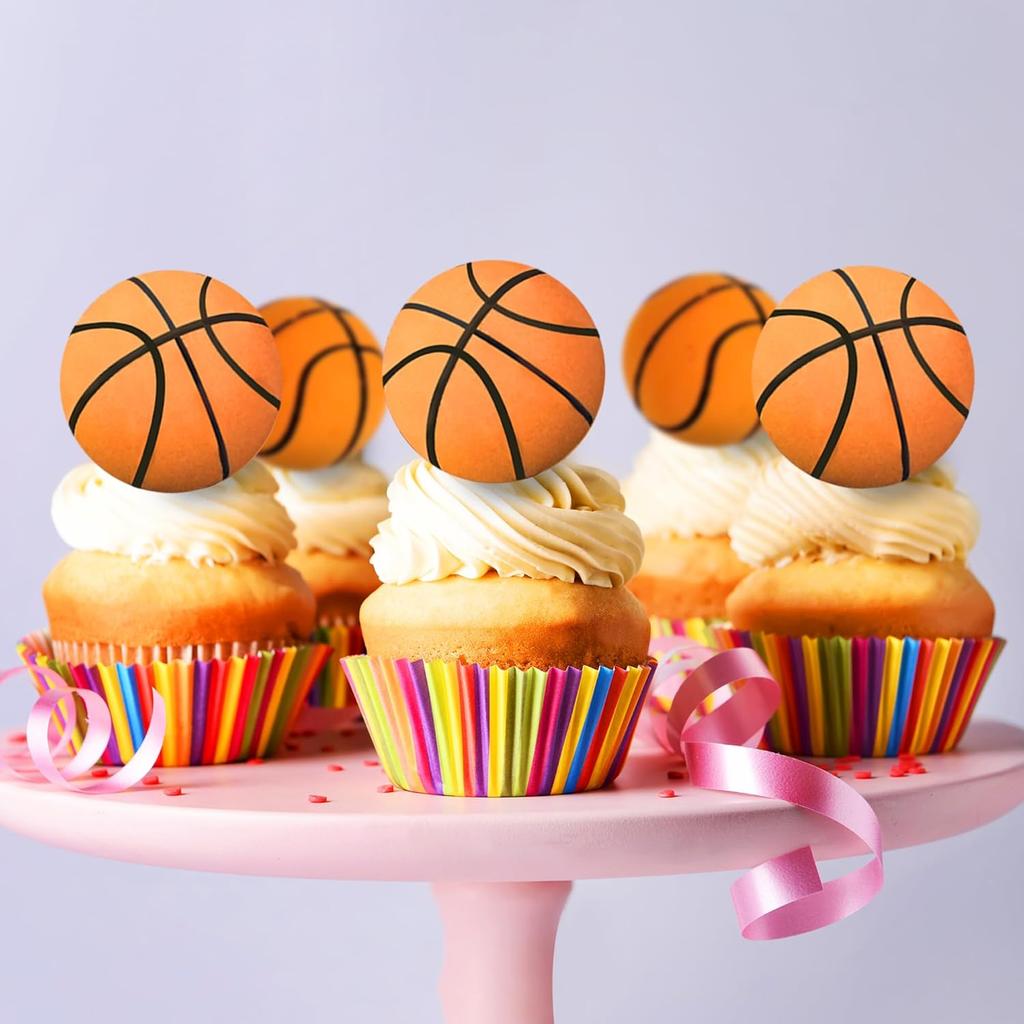 20pcs Basketball Cake Topper Mini Basketball Sports Theme Cupcake Toppers for Basketball Enthusiasts Birthday Party Sport Party