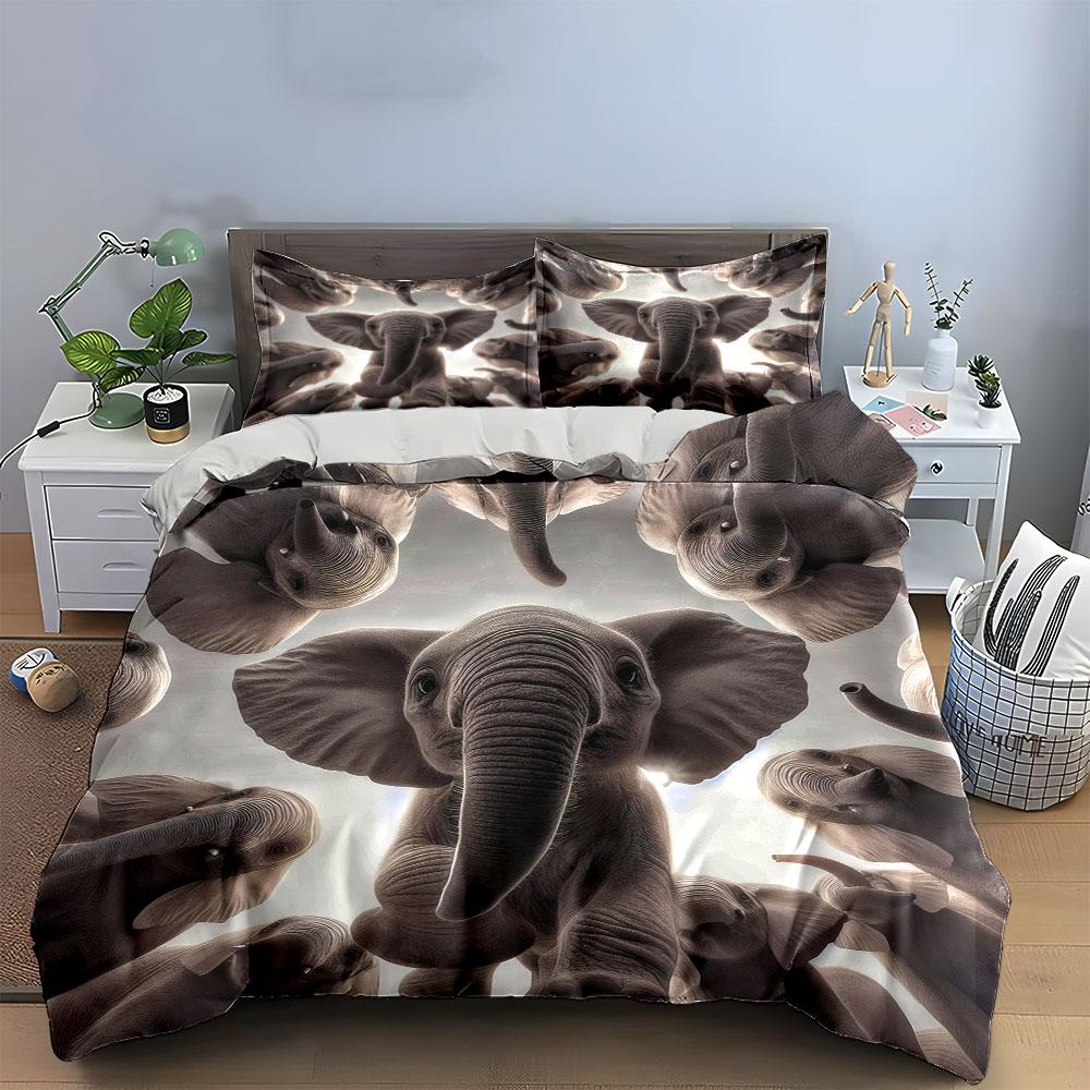 Elephant-Themed Three-Piece Decor Set Kid'S And Adults' Bedroom Decor, Exquisite Three-Piece Bedding Set Gift