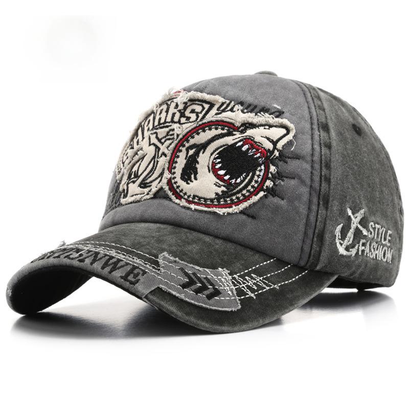New Embroidered Shark Denim Cap Made Old Washed Trendy Men's Personalized Baseball Cap Women's Sunshade Sunscreen Cap