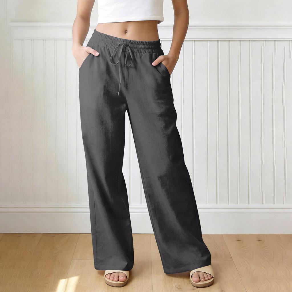Pantaloni Larghi da Donna a Vestibilità Larga, Pantaloni Casual a Vestibilità Larga, Vita Alta Elastica, Pantaloni Lunghi con Tasche