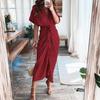 Fashion Women Elegant Turn Down Collar Shirt Dress Summer Short Sleeve with Slit Party Office Ladies Dresses