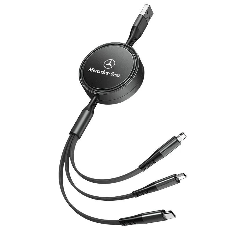 

GLC GLB 3-in-1 Telescopic Fast Charger Metal Car Multifunctional Data Cable For Mercedes Benz AMG GLC W203 W206 W220 W205 W211