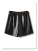 Coffee PU Leather High-Waisted A-line Shorts for Women & Girls - Winter 2025 Fashion, Slimming & Versatile