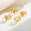 Stainless Steel Zircon Bow Flower Butterfly Ring for Women,18K Gold Plated Bowknot Opening Rings,Fashion Jewelry Gifts