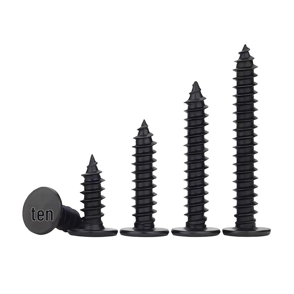 Black CA Flat Head Self-Tapping Wood Screw, 304 Stainless Steel, Cross Tip, M2-M8