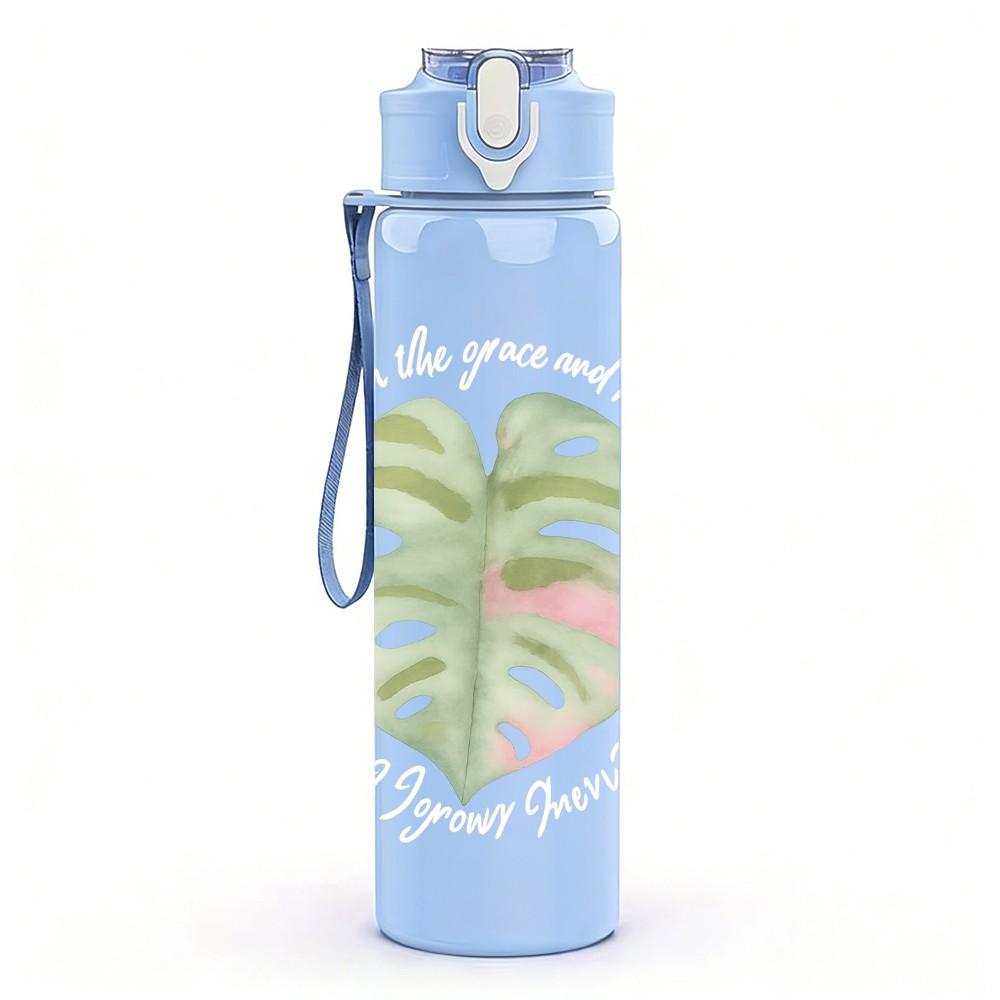 1PC Monstera Leaf Minimal Art 750ml Color Plastic Sports Water Bottle Leakproof Flip Straw Lid Suitable for Sports Office Home Use