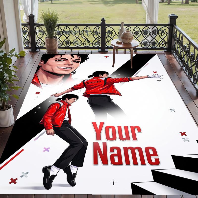 Custom Name Michael Jackson Crystal Velvet Floor Rug Personalized Text Soft Carpet Home Decor