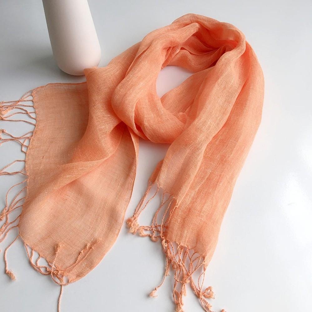 Long Tassel Sun Protection Wrap Solid Color Neck Scarf Casual Pure Linen Scarf Spring Summer