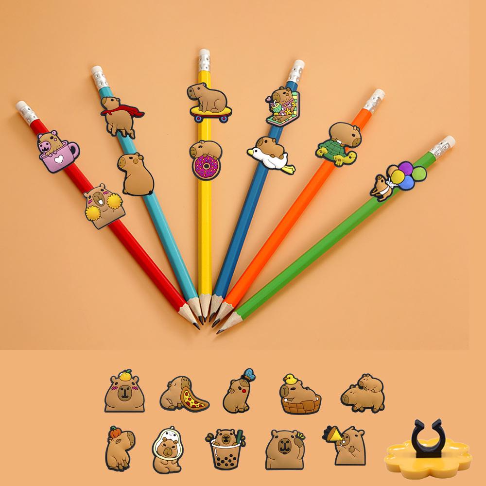 Capybara Pen Clip & Ornament: Card Buckle Decoration with Straw Accessories