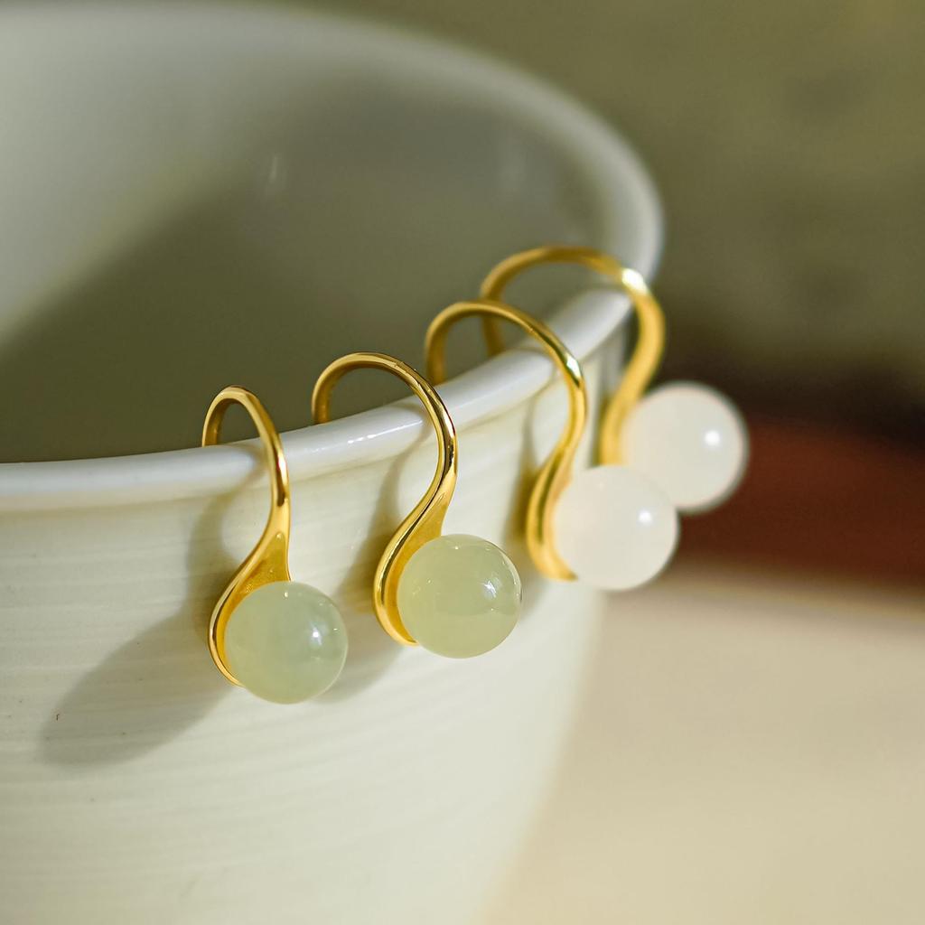 Tichiya Real Hetian/White Jade Earrings: 925 Sterling Silver, Ancient Chinese Style, High-End Elegance for Women
