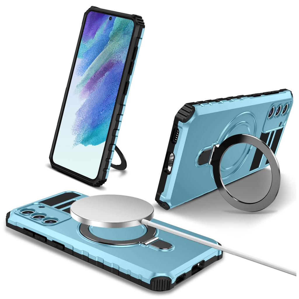 For Samsung Galaxy S21 FE 5G Magnetic PC+TPU Phone Case Finger Grip Kickstand Cover