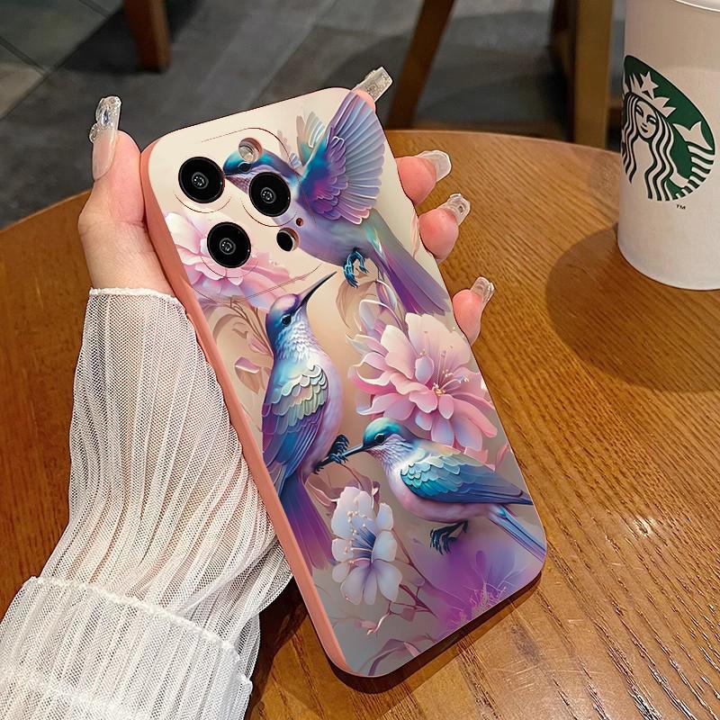 Flower Floral Bird Matte Phone Case For iPhone 17 16 15 14 11 Pro Max Air 16E 7 8 Plus XR XS X 12 13 Mini Soft Shockproof Cover