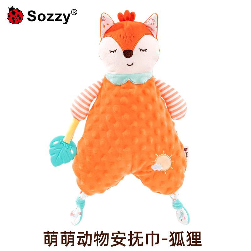 Baby Sensory Blanket with Teether and Crinkle Toy for Newborns Soft Plush Grasping