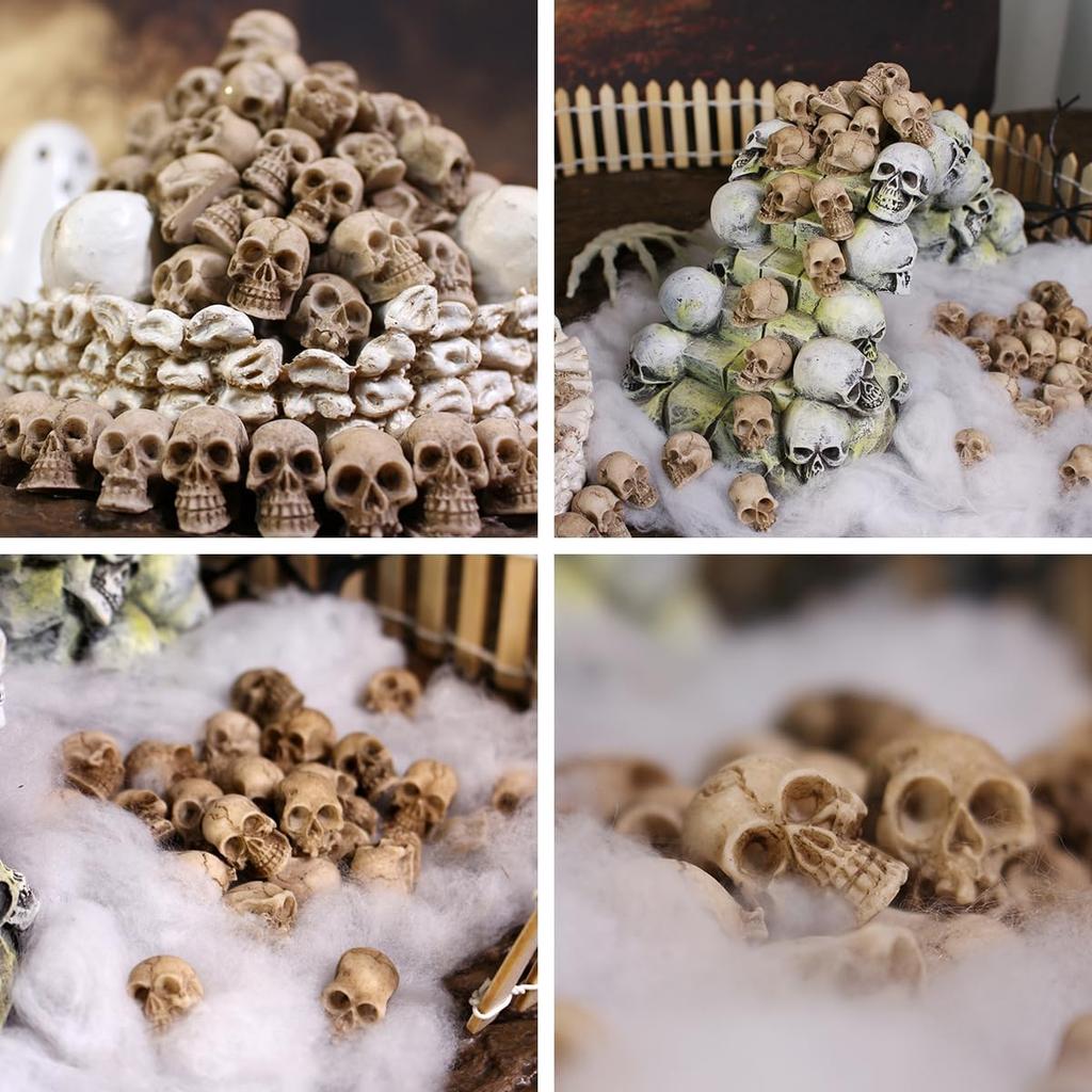 Figurki Mini Czaszek Główki Szkieletu Miniatury na Dekoracje Halloweenowe, Dekoracje Czaszki, Akcesoria do Domków dla Lalek na Dekoracje Halloweenowe, 40 szt.