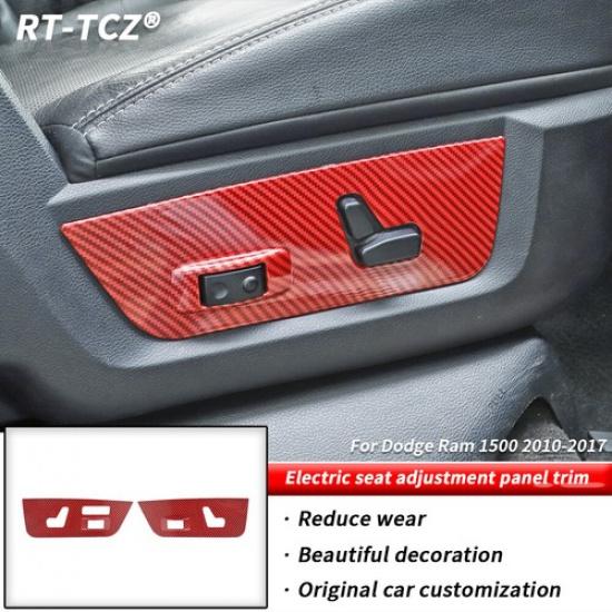 Electric Seat Adjustment Button Panel Trim Cover For Dodge Ram 10-17 Red Carbon
