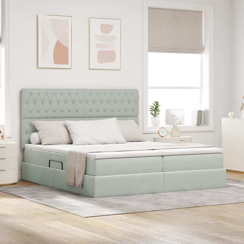 Storage Bed with Mattress Light Grey 200 x 200 cm Velvet