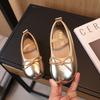Korean Style Bowknot Solid Color Comfortable Low Cut Casual Girls Kids Leather Shoes