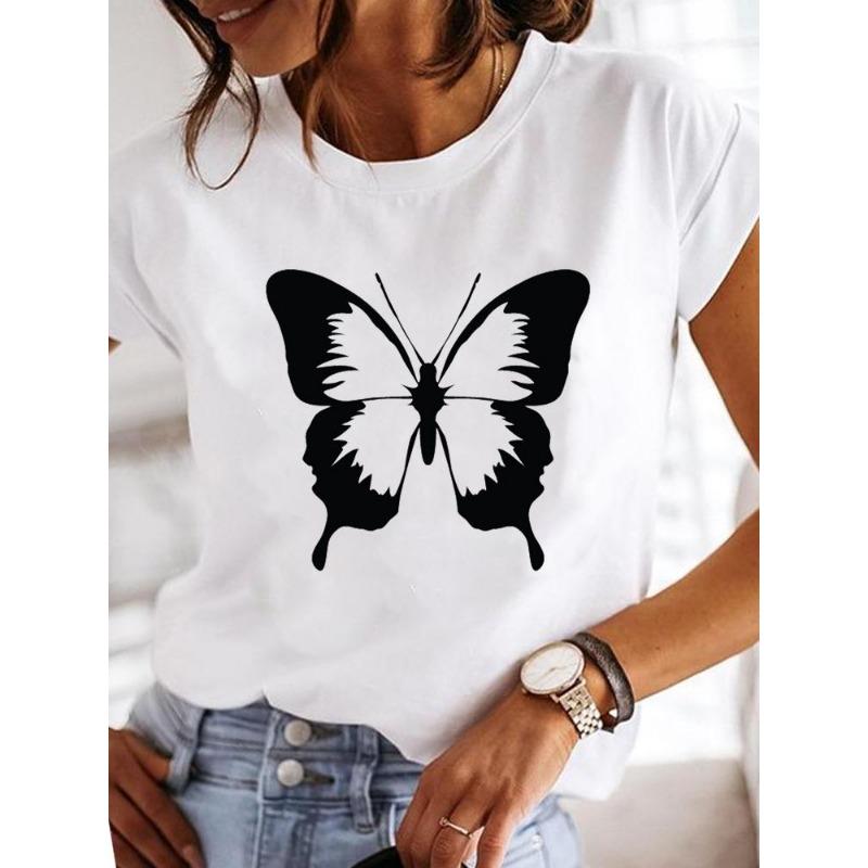 Summer T-shirt clothing dragonfly pattern printing T-shirt short-sleeved top fashion casual ladies women