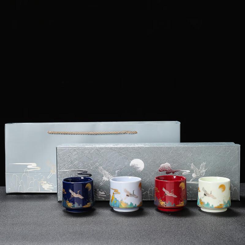 Auspicious Crane Chinese Enamel Teacup Gift Set