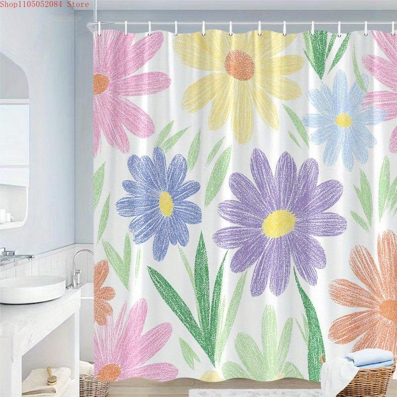 Easy Care Shower Curtain With Hooks Waterproof Anti-mold Cute Simple Style Quick Install For Home Hotel Apartment Dorm Bathroom