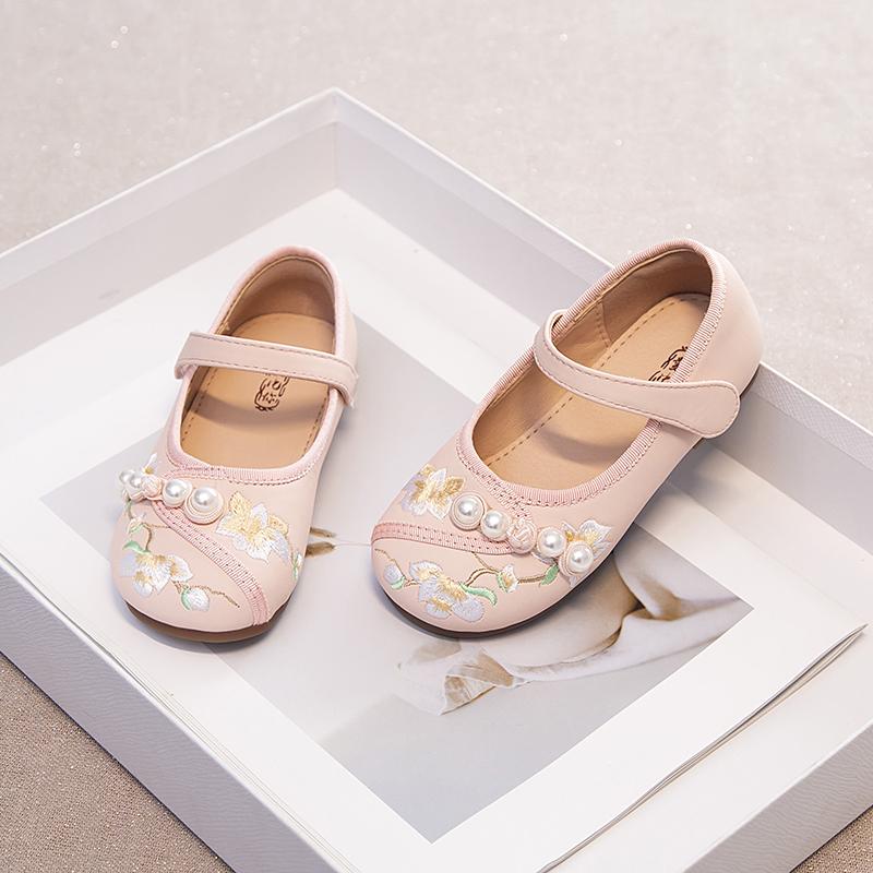 2024 Girls Mary Janes Chinese Style Shallow Flowers Embroidery Hook & Loop Children Fashion Casual Shoes Drop Shipping Platform
