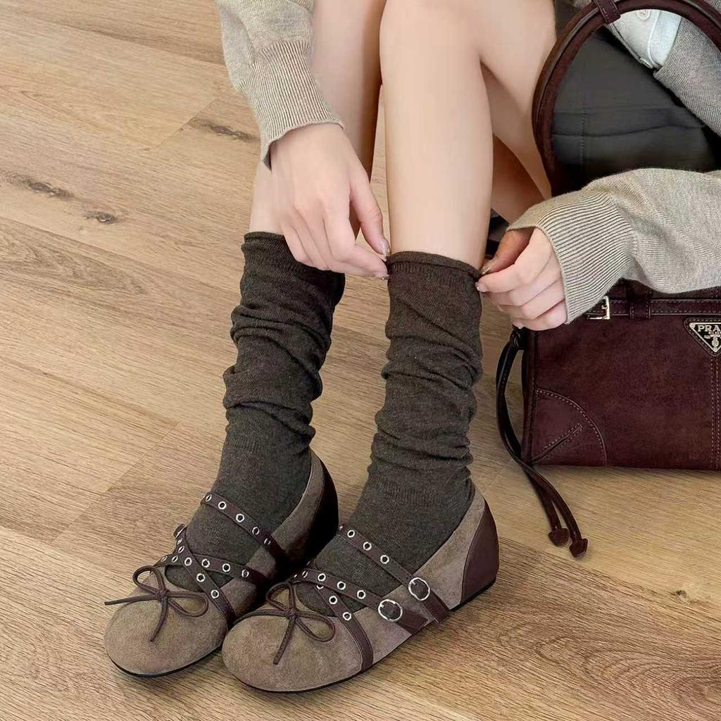 Inner height increase leather Mary Jane women's shoes 2025 autumn new one-word with shallow mouth round head single shoes ballet flats