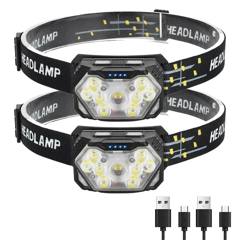 Powerful LED Sensor Headlamp USB Rechageable Headlight Led Head Torch Camping Search Light with Built-in Battery Fishing Lantern