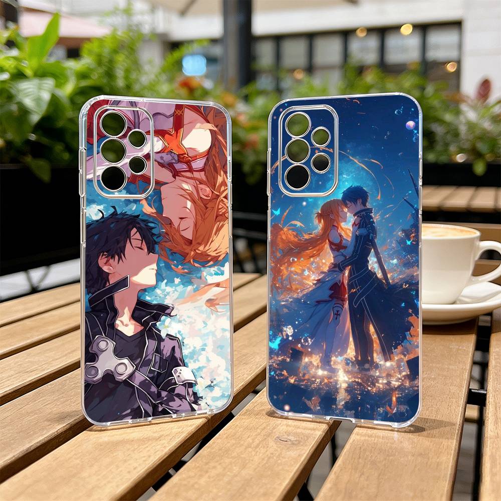 Kirito & Asuna Anime Phone Case For Samsung S25,S24,S21,S22,S23,S30,Ultra,S20,Plus,Fe Transparent Cover