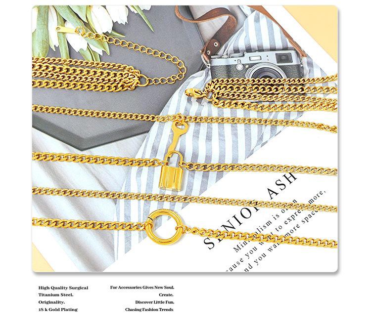 Women's Retro Multi-layer Necklace with Round Ring & Heart Lock Charm - Thick Clavicle Chain Accessory