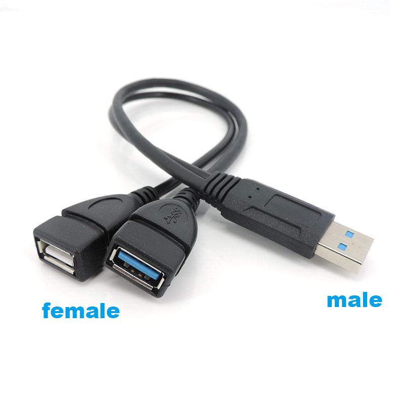 USB 3.0 A 1 Stecker auf 2-Wege-Dual-USB-Buchse Datenlade-Hub Netzteil Y-Splitter USB-Stromkabel Verlängerungskabel
