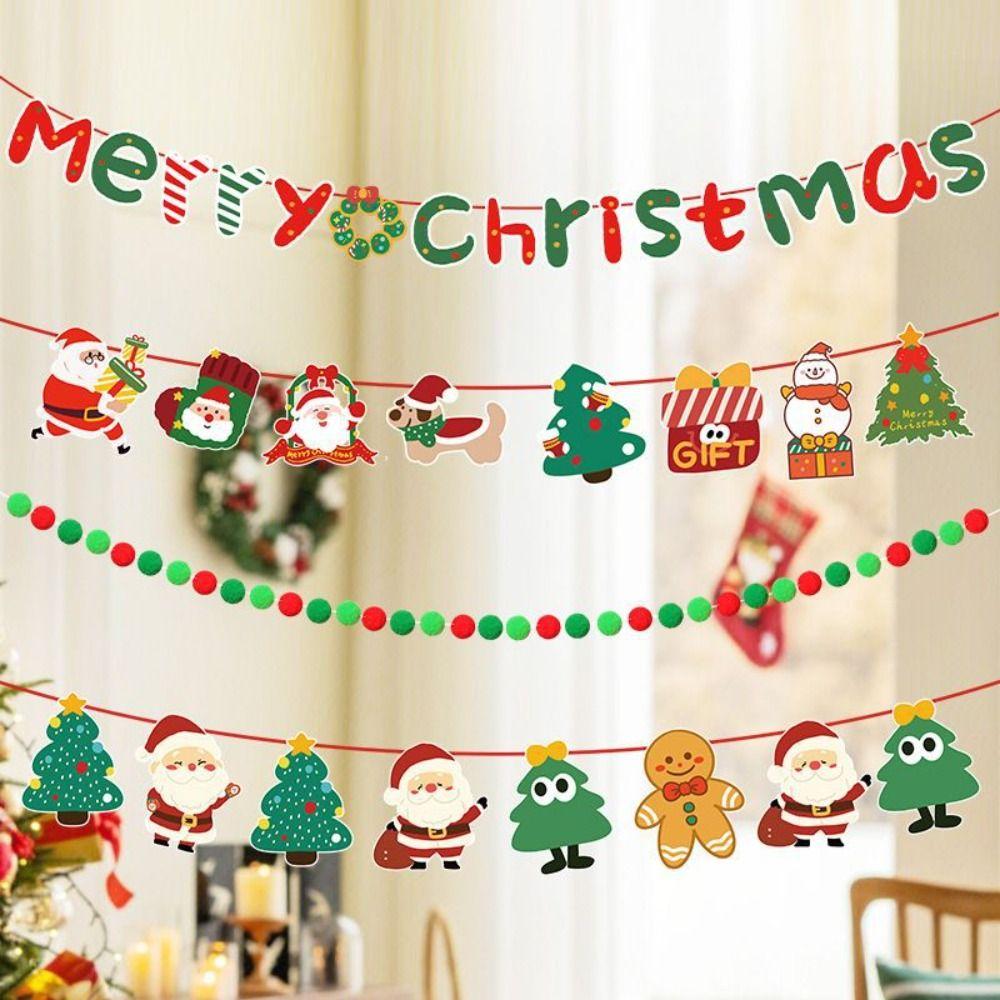 Paper Christmas Banner Christmas Theme Pull Flag Design Garland Christmas Ornaments Wall Hanging Hanging Ornaments