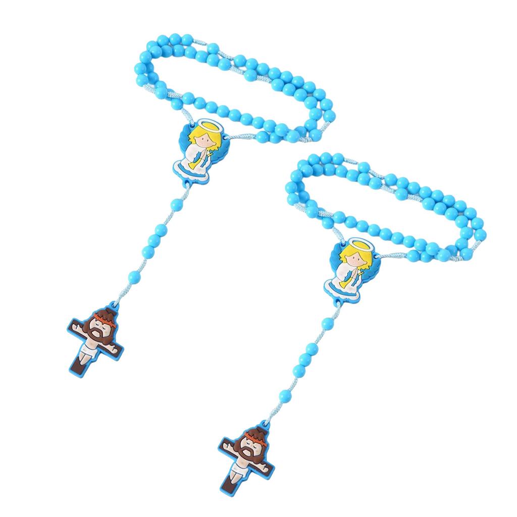 2Pieces Acrylic Beads Rosary Necklace with Crosses Pendant Catholic Prayer Religious Gift for Catholic Boys and Girls