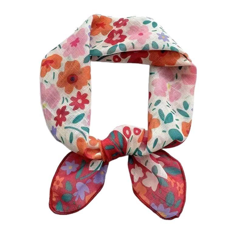 Sunscreen headscarf silk scarf female design cotton and linen small square scarf sweet new pastoral floral scarf light and breathable