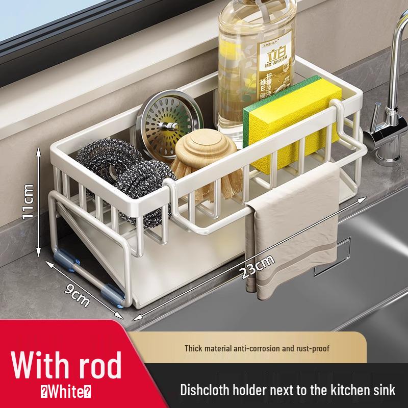 Sink Organizer Rack: Dishcloth Drain, Faucet Storage, Dishwashing Detergent & Steel Wool Holder