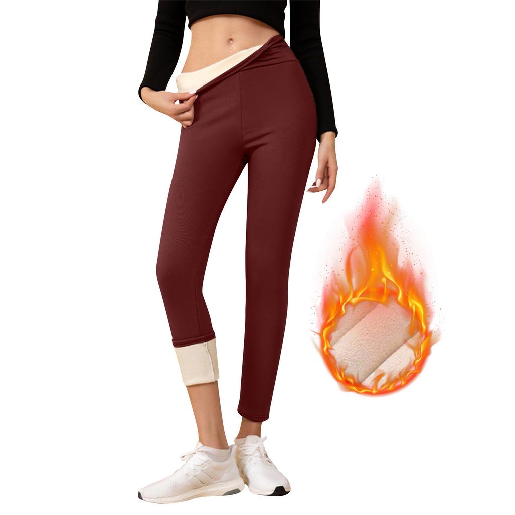 Ladies' Lamb Wool Thickened High Waisted Slimming Pencil Pants With Bottom And Warm Pants