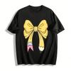 Creative Pencil Bow Print Casual Top For Teens Adults Pure Cotton T-shirt