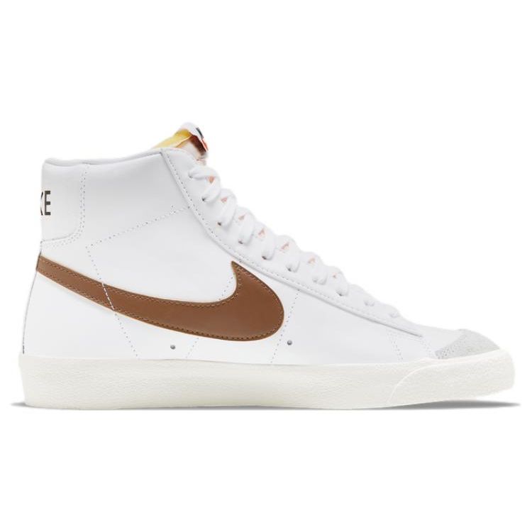 Nike Blazer 77 Vintage Leather Retro Casual Slip Resistant Durable Mid Top Skate Shoes Men Sneakers White Yellow Brown BQ6806-113