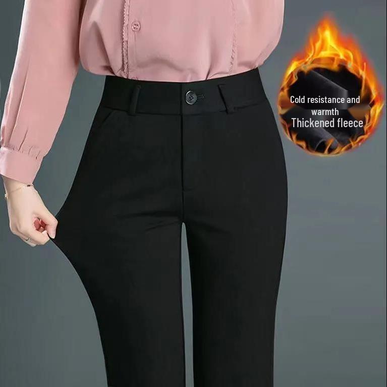 Women's Fleece-Lined Straight-Leg Wool Pants for Autumn/Winter 2025 – Casual, Warm, and Stylish for Work